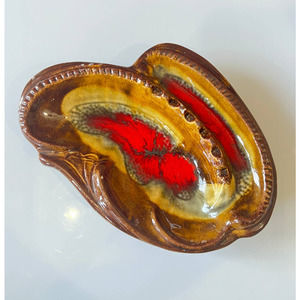 Vintage Mid Century Footed Ashtray California Pottery 678 Fire Colors